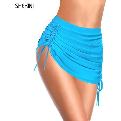 SHEKINI Womens Swimdress Drawstring Ruched Swim Skirt Bikini Adjustable Tie Side Built-in Triangle Bottom Swimsuit Beach Skirt