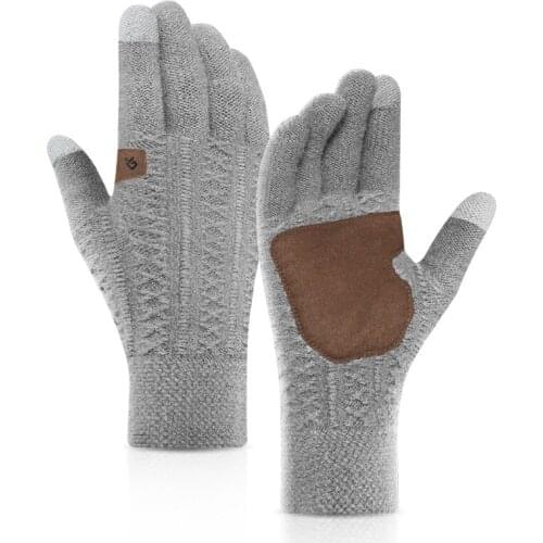 1 Pair Winter Knitted Wool Touch Screen Gloves Men Warm Short Plush Lining Full Finger Sport Cycling Gloves