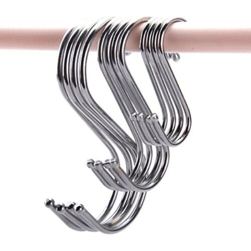 10-Pack Round S Shaped Hooks in Polished Stainless Steel Metal 3 sizes