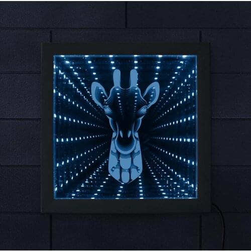 Giraffe Face 3D Optical Illusion Night Light Illuminated Mirror Wood Frame Safari Animal Giraffe Head LED Infinity Mirror Frame