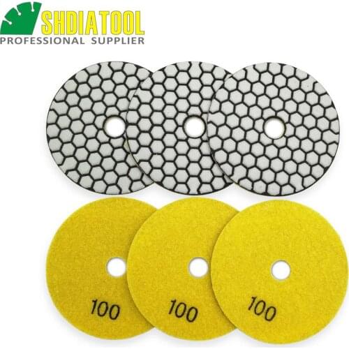 SHDIATOOL 6pcs 100mm #100 B dry polishing pads Very competitive sander disc 4inch Resin bond diamond flexible polishing pads