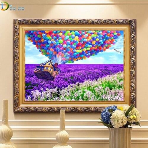 Natural Scenery Flowers 5D Diy Diamond Painting Wall Art Hot Air Balloon Flying House Mosaic Full Drill Diamond Embroidery Sale