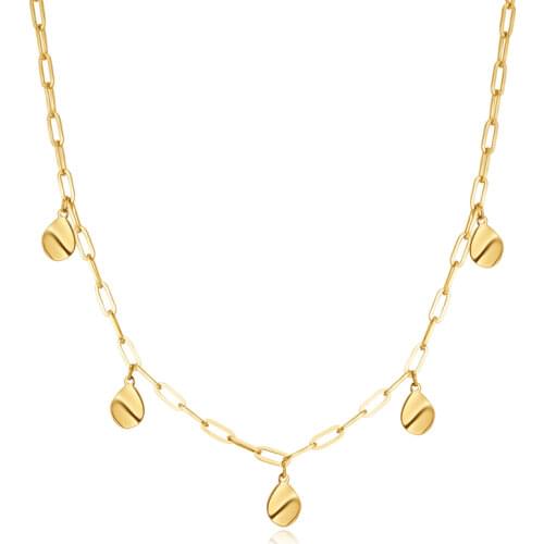 CANNER Necklace For Women 925 Sterling Silver Simple Water Drop Disc Clavicle Jewelry Pendant Chain 18K Choker Collar Joyero