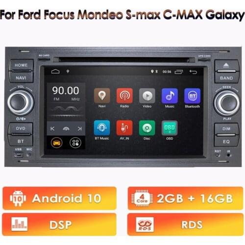 2 Din Android 10 Car Radio for Ford Focus 3 C-MAX Mondeo S-max Galaxy Fiesta Transit Fusion Connect Kuga DVD Multimedia DSP RDS