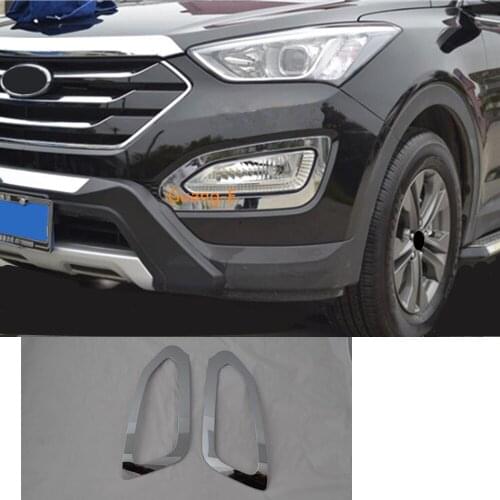 Car Styling Cover Detector ABS Chrome Front Fog Light Lamp Trim Frame 2pcs For Hyundai IX45 SantaFe Santa Fe 2013-2018