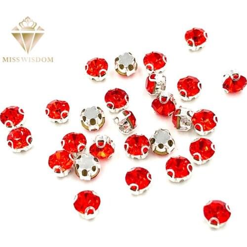 Free shipping Red round shape 3D claw rhinestone strass Glass Crystal sew on rhinestones High quality diy clothing accessories