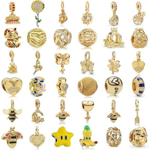 2021 New Gold Color Lucky Cat Bee Pineapple Diy Bead Fits European Pandora Charm Bracelets Wholesale Women Jewelry Making