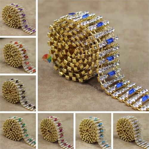 1yard 20mm 8 Coloured Baguettes Bling Czech Crystal Chain Rhinestone Costume Trim Gold Silver Set horse browband DIY Accessories