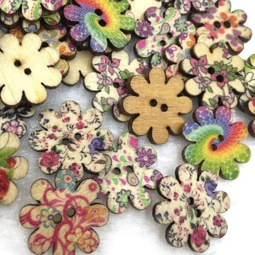 50/100pc Flowers Wood Buttons 20mm Sewing Craft Mix Lots WB382