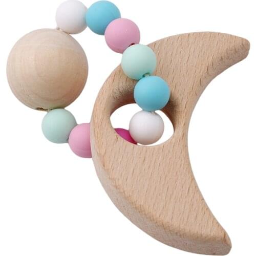 Baby Nursing Bracelets Wooden Teether Crochet Chew Beads Teething Wood Cartoon Animal Rattles Toys Teether Montessori Bracelets