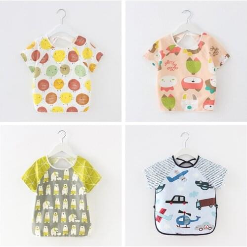Hot Baby Bib Lovely Cartoon Animal Pattern Infant Bib Waterproof Cotton for Children All Seasons Short Sleeve Feeding Bibs Apron