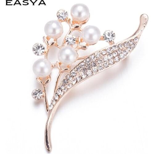 EASYA Hot Sale Fashion Simulated Pearl Brooch Elegant Crystal Rhinestone Brooch Pins For Women Girl Weddings