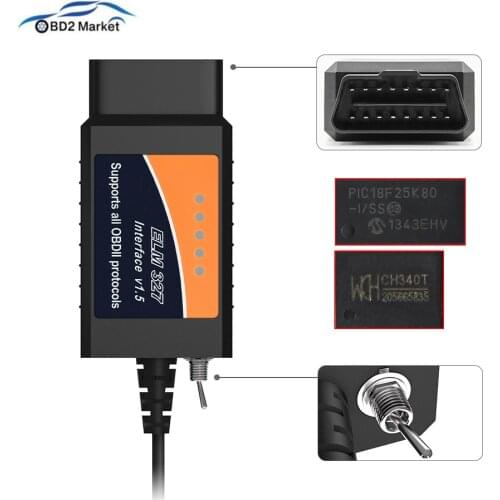 ELM327 V1.5 USB obd obd2 Diagnostic Tool with PIC18F25K80 CH430 chip For FORScan elm 327 USB Switch HS CAN /MS CAN Code Reader