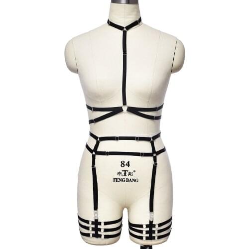 Fetish Harness Lingerie Bra Women Bondage Stocking Garter Belt Goth Sexy Lingerie Set Elastic Body Harness