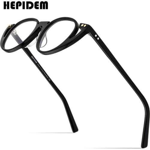 HEPIDEM Acetate Glasses Frame Men Retro Vintage Round Eyeglasses Women Myopia Optical Prescription Spectacles Eyewear 9164