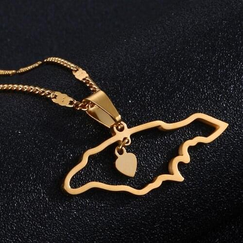 Stainless Steel Jamaica Map Pendant Necklaces Trendy Heart Map Jewelry