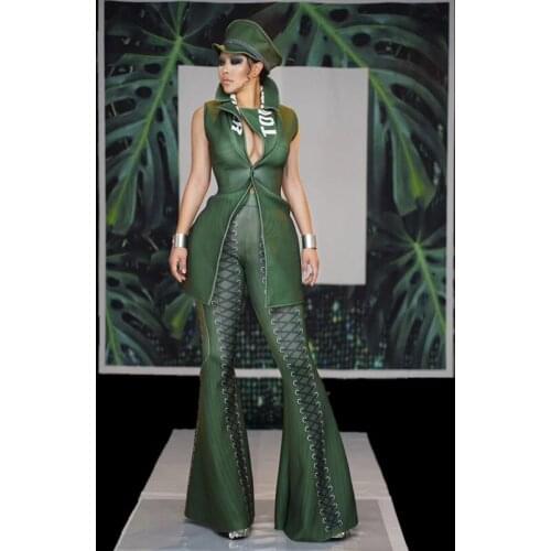 Sexy Stretch Flares Bell-bottom Pants + Deep V Tops Women Nightclub Party Stage Costumes Jazz Singer Performance Outfit Sets