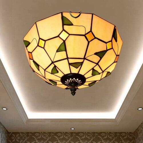 Creative Mediterranean Vintage Tiffany Colored Glass Aisle Corridor Balcony Lobby Bedroom Ceiling Lamp 30cm