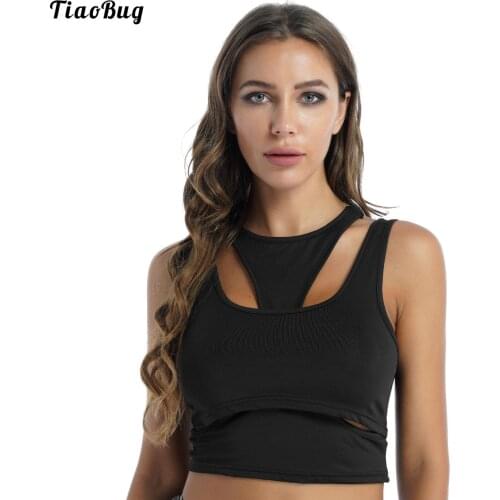 TiaoBug Summer Women Hollow Out Tank Top Solid Color Sleeveless Racer Back Gym Yoga Fitness Workout Sport Running Vest