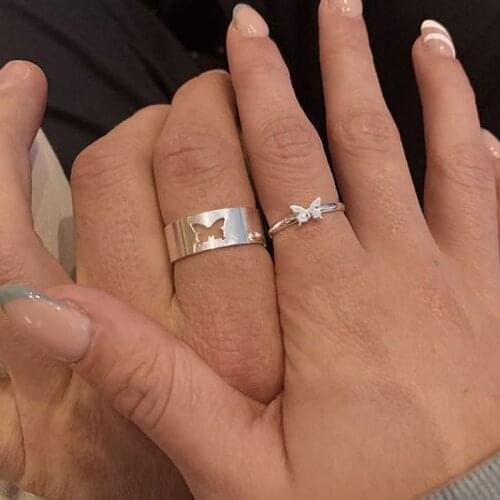 Minimalist Adjustable Butterfly Couple Rings Geometric Opening Ring Set for Women Knuckle Joint Rings Finger Ring Jewelry