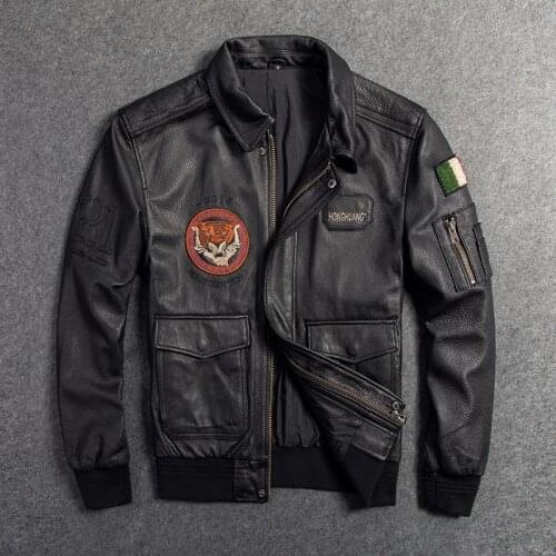 GU.SEEMIO genuine leather jacket for men male sheep skin coat real animal 100% skin outer wear flight suit