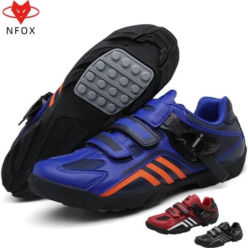 NFOX Mens and Womens Amphibious Shoes Mountain Bike Single Lockless Shoes Adult Riding Shoes Non-slip Cross-country Red Blue
