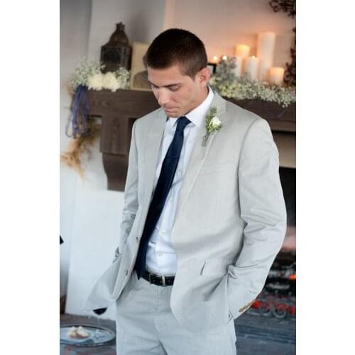 Latest Coat Pant Designs Light Grey Men Suit Wedding Suits for Men Beach Groom Blazer Slim Fit 2 Piece Tuxedo Terno Masculino