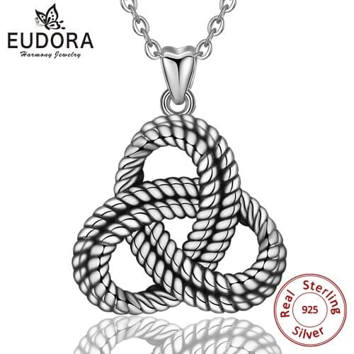 EUDORA 925 Sterling Silver Celtic Eternity Knot Pendant Necklace For Women Oxidized sliver Vintage Jewelry Birthday Gift D256