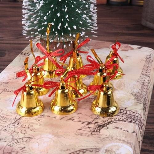 Gold Jingle Mini Bells With Bowknot Christmas Tree Hanging Pendant Decor Craft Xmas Ornament New Year Accessories