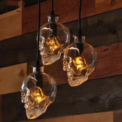 Skull Pendant Lights Vintage Glass Hanglamp For Bedroom Dining Room Halloween Home Decor Restaurant Bar Led Luminaire Suspension