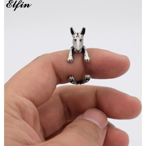 Elfin Wholesale Vintage Adjustable Bull Terrier Ring Men Fashionable Cute Jewellery Rings For Women Anillos Mujer Warcraft
