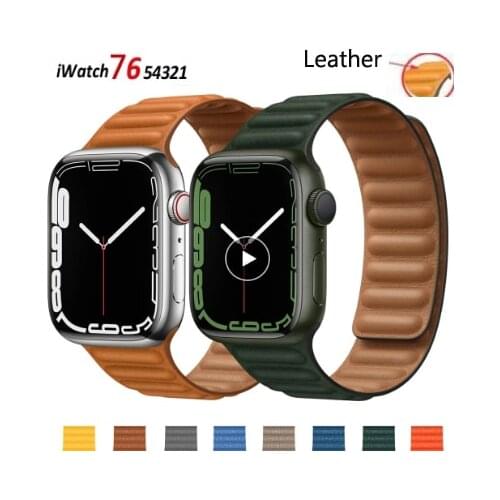 Genuine Leather Link strap For Apple watch band 44mm 40mm 38mm 42mm watchband Magnetic Loop bracelet iWatch Seires 3 5 4 6 SE