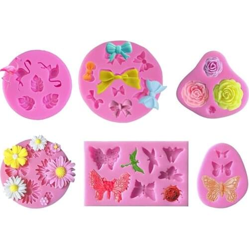Rose Flower Butterfly Resin Mold Mini Leaf Rose Daisy Sunflower Chocolate Clay Silicone Mold Decoration Bow Cake Decoration