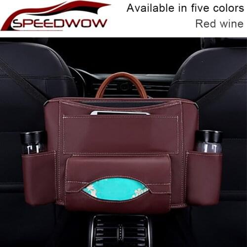 SPEEDWOW PU Leather Car Armrest Box Storage Bag Car Seat Back Intermediate Bag Receiving And Hanging Bag Car Interior Parts