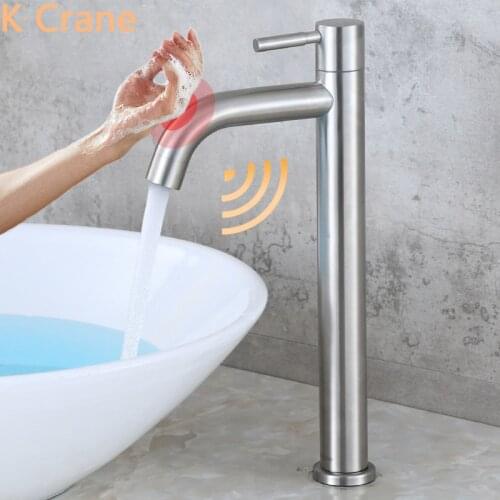 Smart Touch Faucets Bathroom Sensor Tap Stainless Steel Black Grifo One Hole Deck Mounted Faucet Stainless Steel Basin Sink Taps