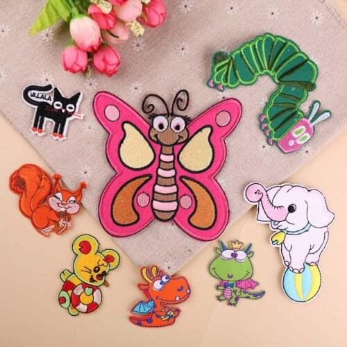Embroidery Cloth Stick Cartoon Wind Big Butterfly Squirrel Elephant Dinosaur Caterpillar DIY Clothing Decoration Patch Stick
