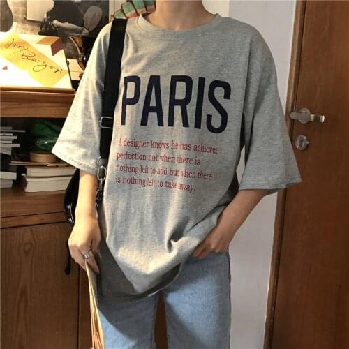 Female Korean Harajuku Loose Letter Print Loose T-shirt Womens T-shirts Tops Japanese Kawaii Ladies Ulzzang Clothes For Women