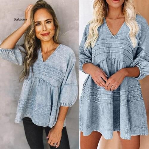 Women Casual Blue Jean Soft Denim Long Sleeve Shirt Tops Blouse Hot Lady Button Pocket Slim Top Sexy Blouse
