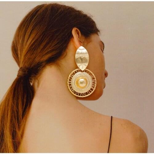 Trendy Hollow Out Gold Earrings Round Shaped Exquisite Style Copper Women Earrings Unique Dangle Drop Statement Earing 2021