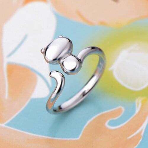 925 stamped Silver plated cat shape ring for women,drop shipping free size small cute cat ring,fashion wholesale jewelry