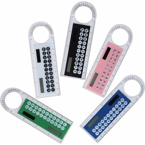 1 Solar Mini Calculator Multi-function Magnifying Glass 10cm Ultra-thin Ruler Calculator School Office Supplies 5 Colors