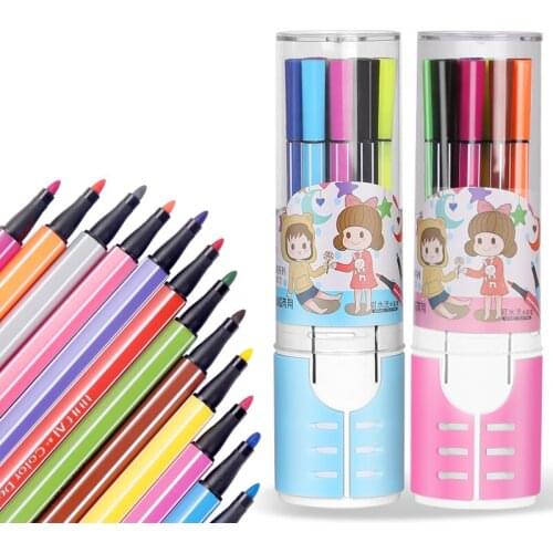 10Set 12 Colors Drawing Watercolor Pen Markers Fluorescent Highlighter Safe Non-toxic Water Washing Art Supplies