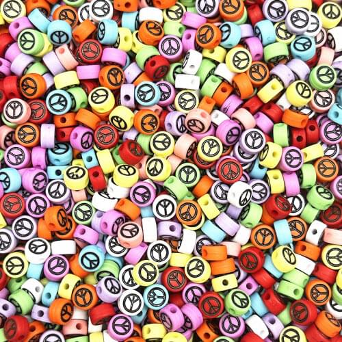 New 100pcs 7x4mm Oval Shape Peace Symbol Acrylic Loose Spacer Beads for Jewelry Making DIY Handmade Bracelet Accessories