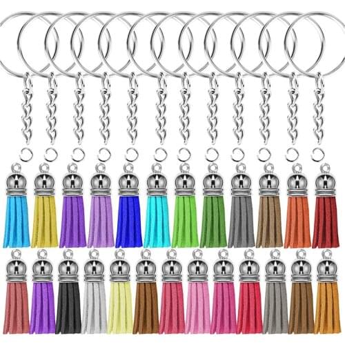 150pc/set Keychain Tassels Split Key Chain Rings Set Fashion Leather Tassel Jump Rings Pendant Keyring For DIY Jewelry Making