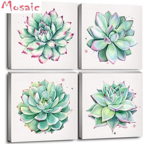 3d Diamond Embroidery,4 piece Succulent Plants Still LifeDecorations,diy 5d diamond painting cross stitch kits,diamond mosaic