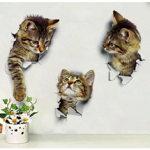 3D Cats sticker Toilet Stickers Lovely Animal Wall Decal Lovely Blue Cat Home Decor Art PVC Vinyl Bathroom Decoration Waterproof