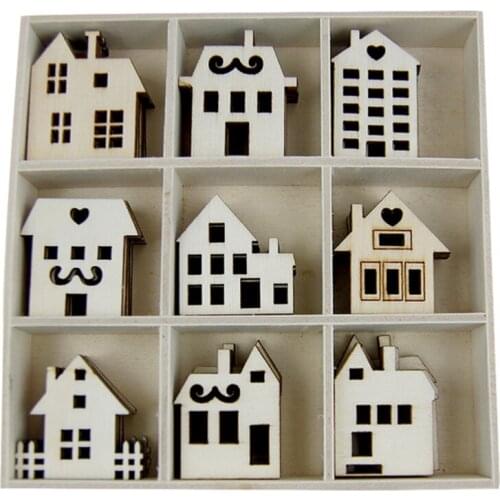45pcs Wooden Slices House Shaped Embellishments Hanging Decorations Wood Crafts DIY Accessories Small Pendants for Home Ornament