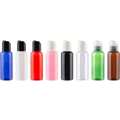 50ml x 50 Small Size Colored Plastic Containers With Disc Cap 50cc PET Refillable Travel Bottle Liquid Soap Shampoo Container