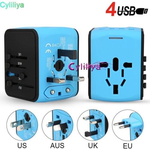 50pcs Travel Adapter International Universal Power Adapter All-in-one with 3.4A 4 USB Worldwide Wall Charger for UK/EU/AU/Asia