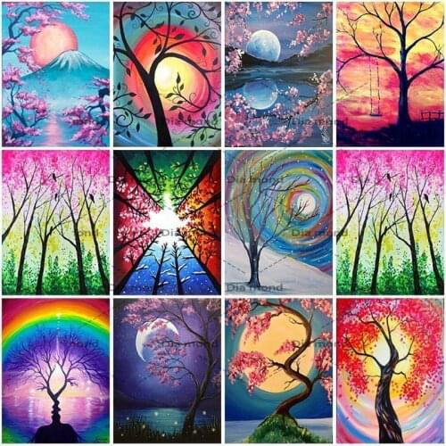 Full Drill Round/Square Diamond Painting Tree Landscape Mosaic Diamond Embroidery Cross Stitch Diamond Art Rhinestone Home Decor